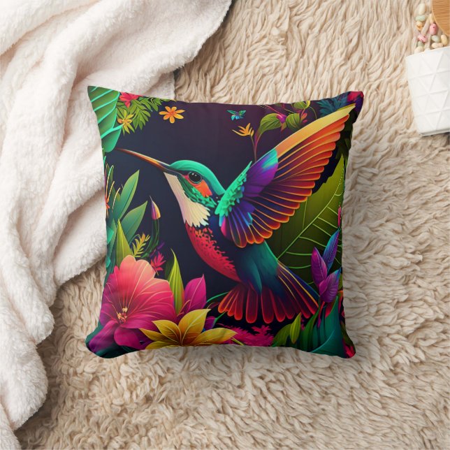 Coussin Colibri surplombant un jardin tropical (Couverture)