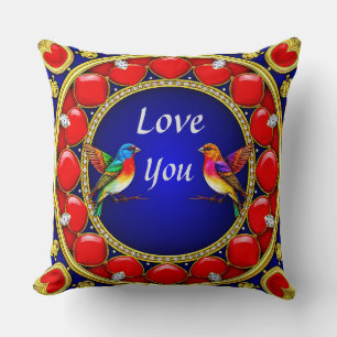 Coussin Colibris colorés entourés d'un cœur romantique