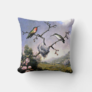Coussin Colibris et fleurs de pommier