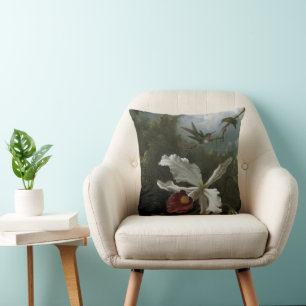 Coussin Colibris et orchidée blanche par Martin J. Heade