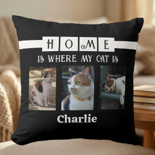 Coussin collage de 6 photos amateur d'animaux noir