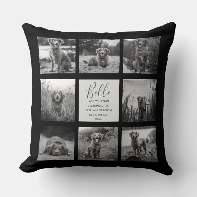 Coussin Collage de 8 photos personnalisé noir (Recto)
