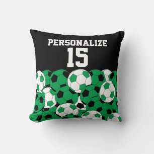 Coussin Collage de balle de soccer vert Nom et numéro do