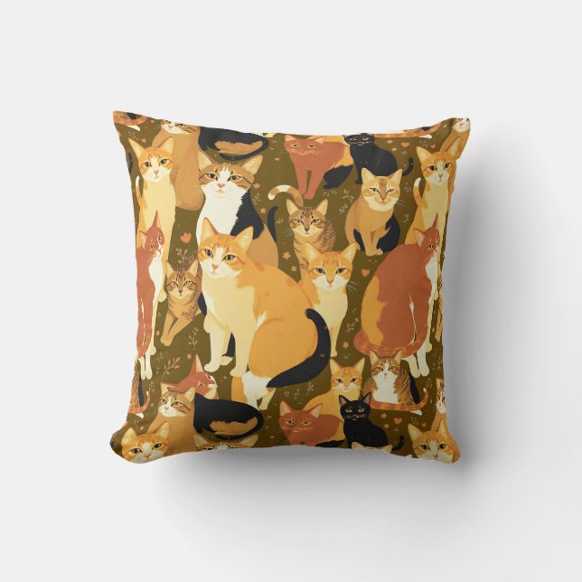 Coussin Collage de chats en Brown, Tan et Rust (Recto)