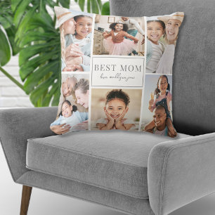 Coussin Collage de famille multi-photo avec monogramme per