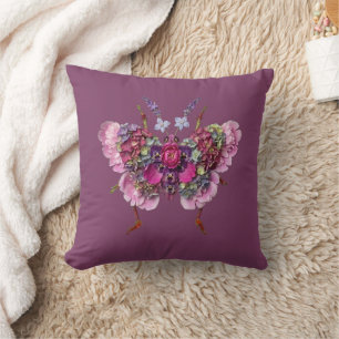 Coussin Collage de fleur d'hortensia rose papillon