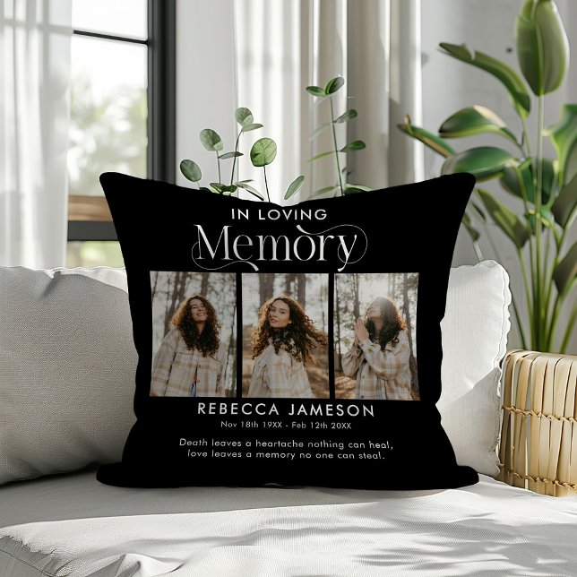 Coussin Collage de photos commémoratives 'En mémoire d'amo (Créateur téléchargé)