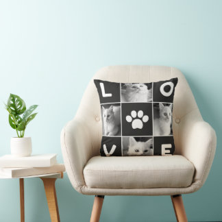 Coussin Collage de photos d'amour de chat noir et blanc