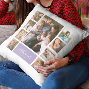 Coussin Collage de photos de famille avec écriture élégant
