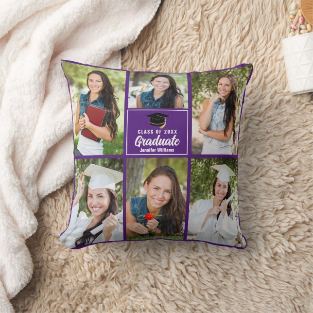 Coussin Collage de photos de fin d'études pourpre (Couverture)