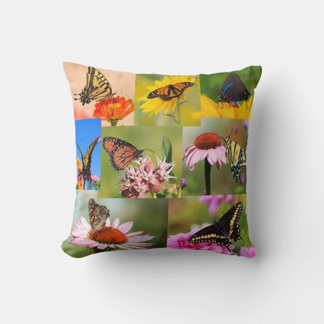 Coussin Collage de photos de papillons et de fleurs (Recto)