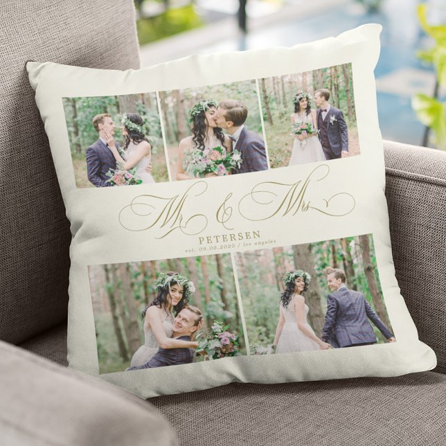 Coussin Collage de photos élégant M et Mme nom personnalis (Créateur téléchargé)