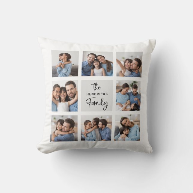 Coussin Collage de photos familiales| Script moderne chic (Recto)