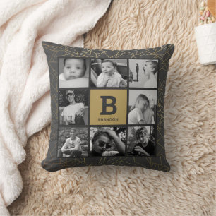 Coussin Collage de photos Gold Grey Pillow