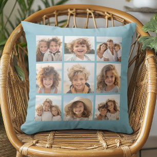 Coussin Collage de photos Instagram 9 photos Bleu pastel