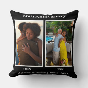 Coussin Collage de photos noir et blanc pour anniversaire 