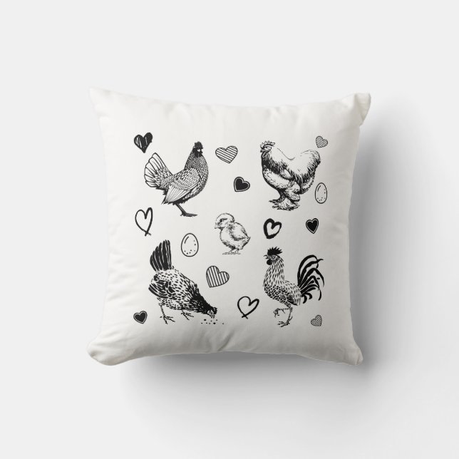 Coussin Collage de poulets mignons (Recto)