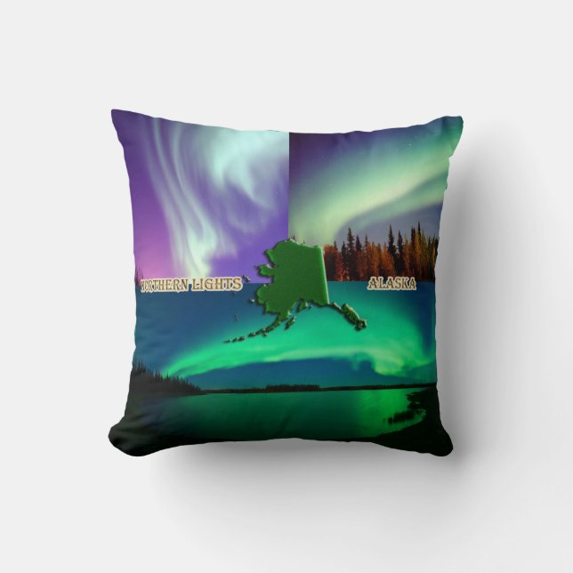 Coussin Collage des aurores boréales de l'Alaska (Recto)
