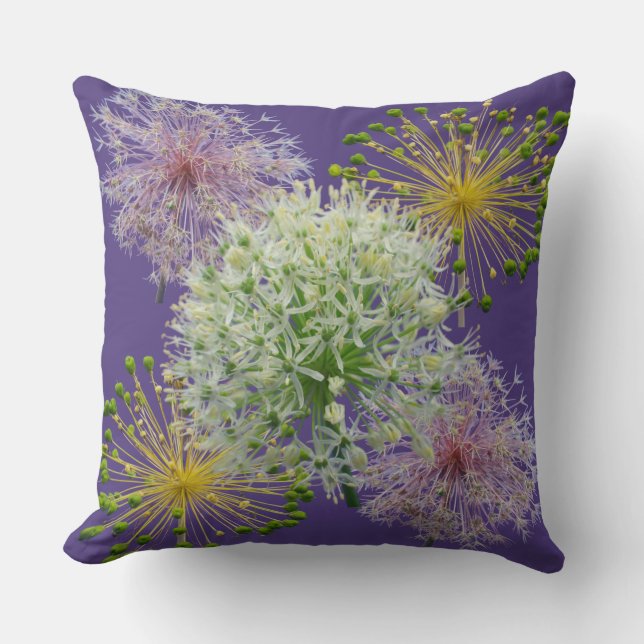 Coussin Collage Fleur de Ail Blanc Esthétique (Recto)