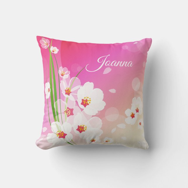 Coussin Collage floral blanc rose (Recto)