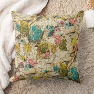 Coussin Collage floral vintage avec texture de papier viei