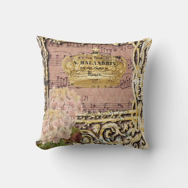 Coussin Collage français de couronne d'or de musique (Recto)
