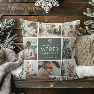 Coussin Collage Moderne « Joyeux Noël » Multi-Photo