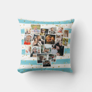 Coussin Collage Multi Photos Forme de Coeur Famille Mignon