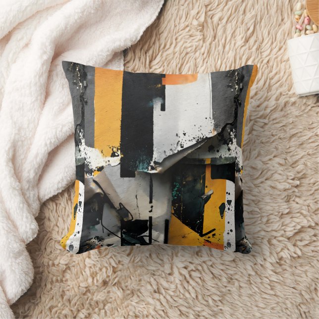 Coussin Collage multimédia (jaune + noir) 2 faces (Couverture)