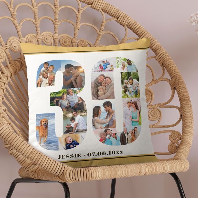 Coussin Collage photo 30e anniversaire Neutre personnalisé (Créateur téléchargé)