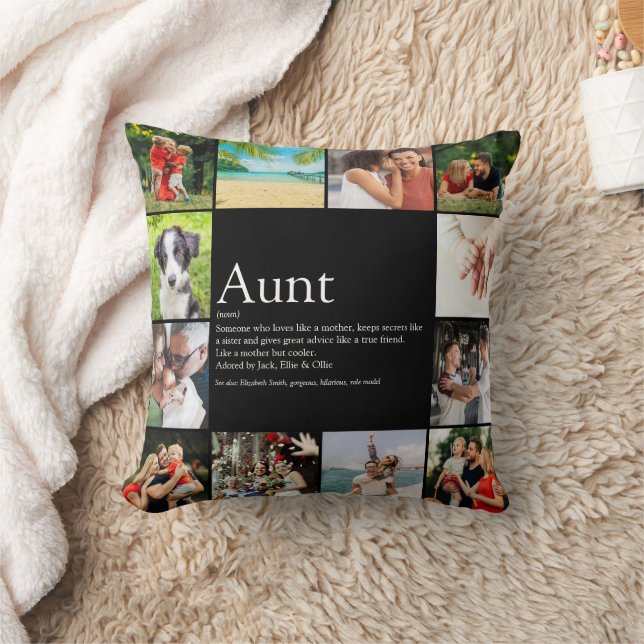 Coussin Collage photo amusant de la définition de la tante (Couverture)