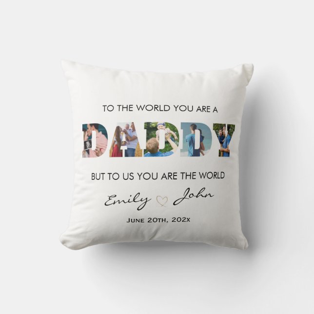 Coussin  Collage photo de Fête des pères papa personnalisé (Recto)