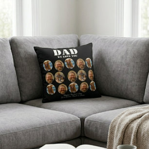 Coussin Collage photo de la fête des pères drôle visage