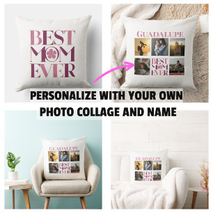 Coussin Collage photo de la meilleure maman rose tendance