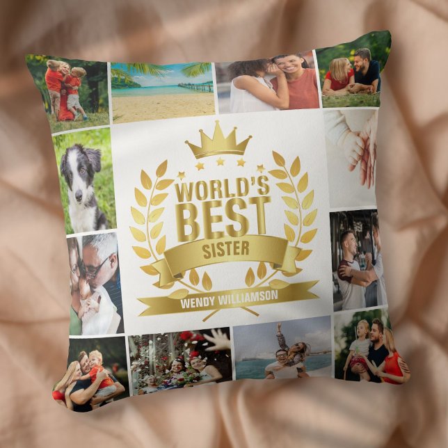 Coussin Collage photo de la meilleure soeur du monde 12 (World's Best Sister 12 Photo Collage Throw Pillow)