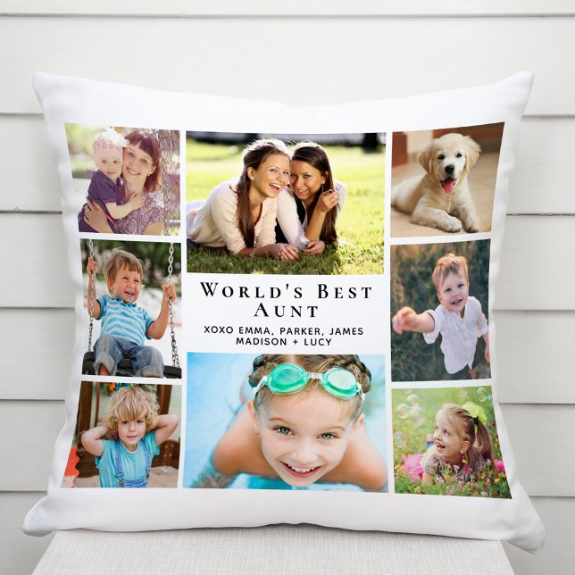 Coussin Collage photo de la meilleure tante au monde perso (Créateur téléchargé)