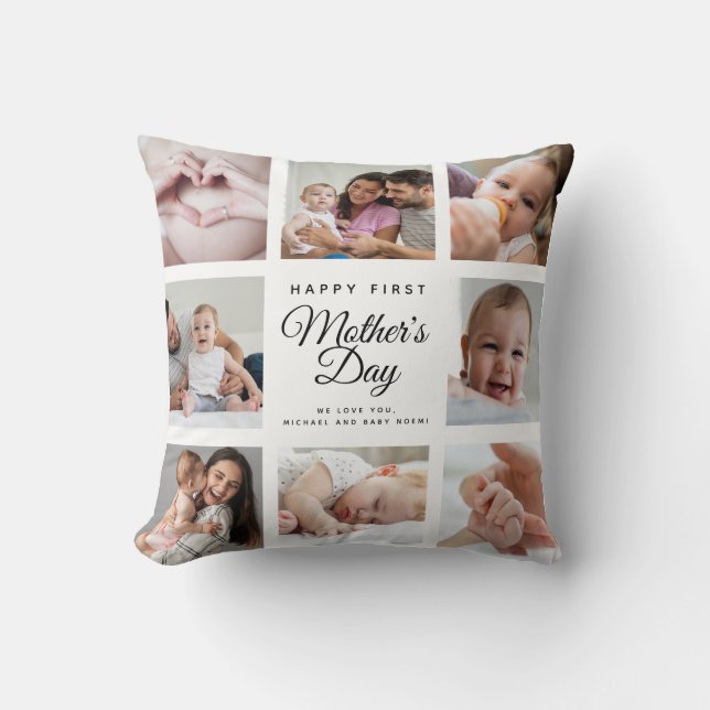 Coussin Collage photo de la Première Fête des mères (Recto)