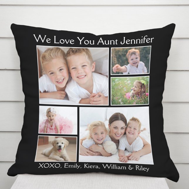 Coussin Collage photo de tante noir (Créateur téléchargé)