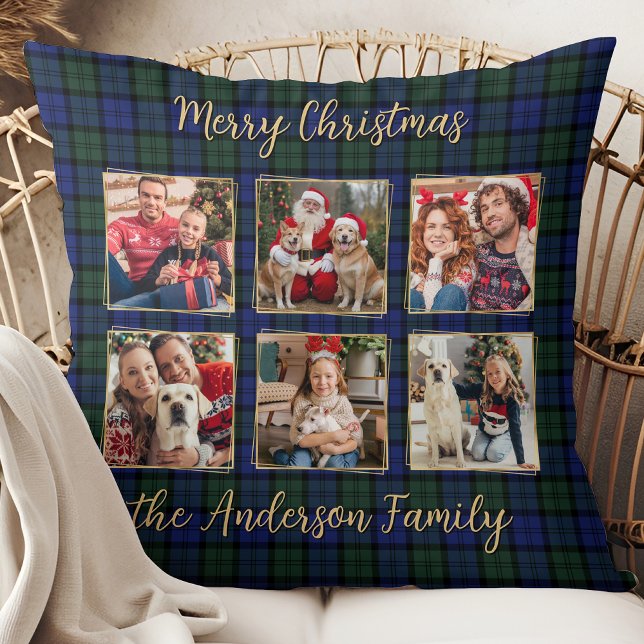Coussin Collage Photo Famille 6 Custom Modern Holiday Plai (Créateur téléchargé)