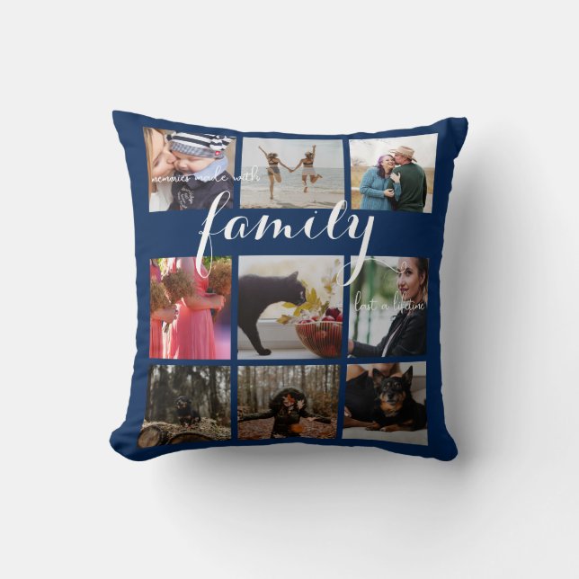 Coussin Collage photo famille simple Typographie moderne (Recto)