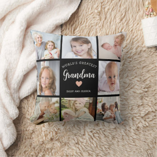 Coussin Collage photo Grand-mère du monde entier Coeur ros