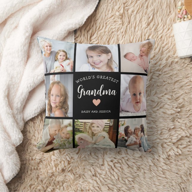 Coussin Collage photo Grand-mère du monde entier Coeur ros (Couverture)
