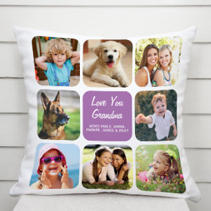 Coussin Collage photo Love You Grandma Purple
