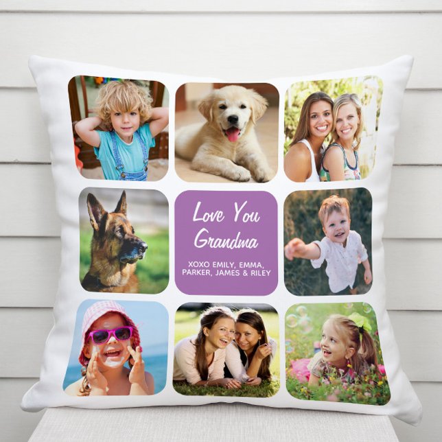 Coussin Collage photo Love You Grandma Purple (Créateur téléchargé)
