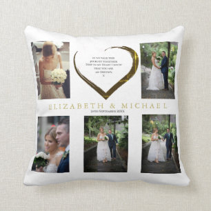 Coussin Collage photo mariage Citation simple coeur