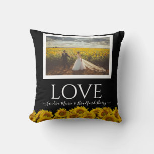 Coussin Collage photo mariage tournesol noir moderne