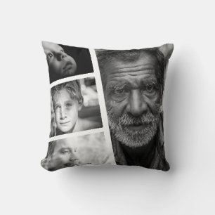 Coussin Collage photo moderne double face en mémoire d'amo