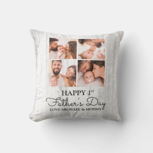 Coussin Collage photo moderne mignonne Happy First Fête de