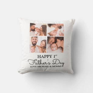 Coussin Collage photo moderne mignonne Happy First Fête de