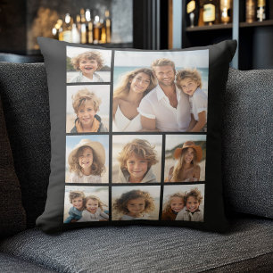 Coussin Collage photo personnalisé - 9 photos noir